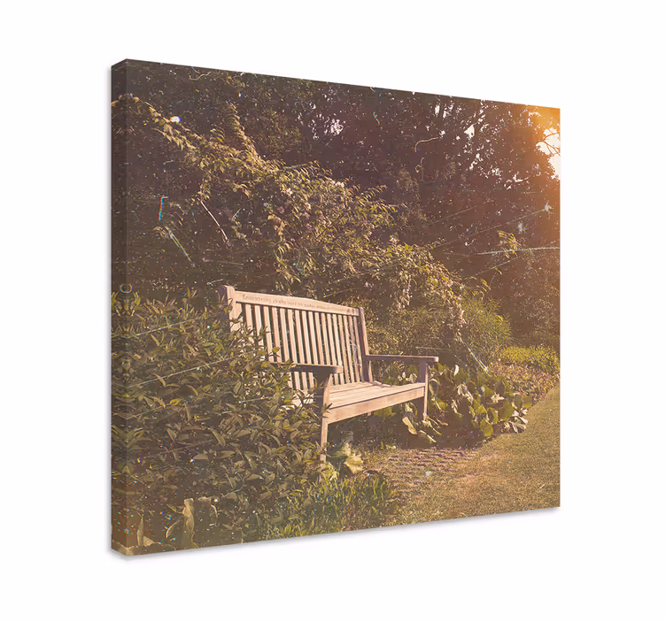 Canvas landschap rustieke tuinbank - TenStickers
