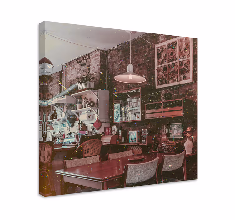 Canvas schilderij landen en steden vintage café scène - TenStickers