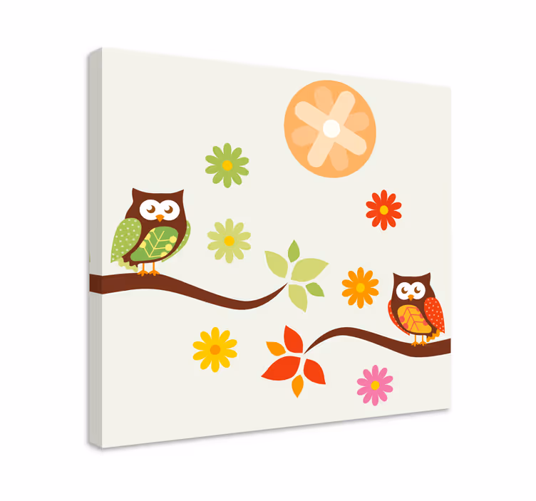 Canvas schilderij dieren uilenfamilie vreugde - TenStickers