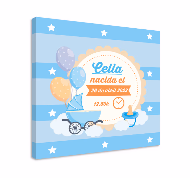 Canvas schilderij baby's geboorte aankondiging viering - TenStickers