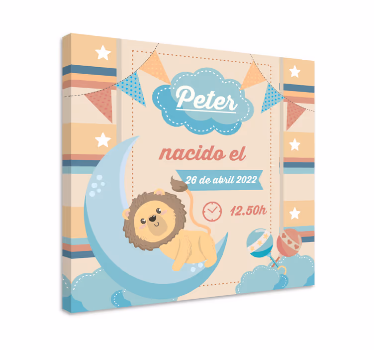 Canvas schilderij baby's leeuw maan viering - TenStickers