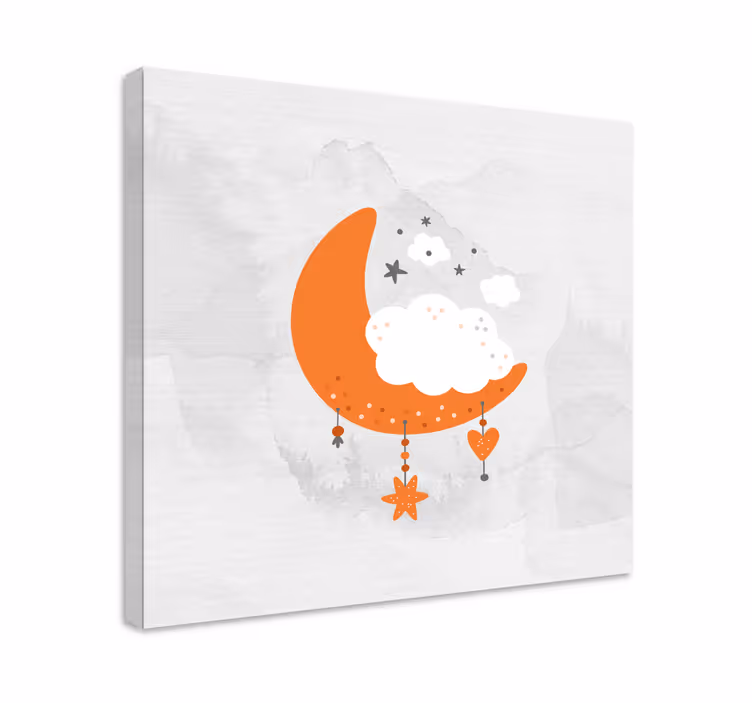 Canvas schilderij baby's wolkenachtige maan hangend - TenStickers