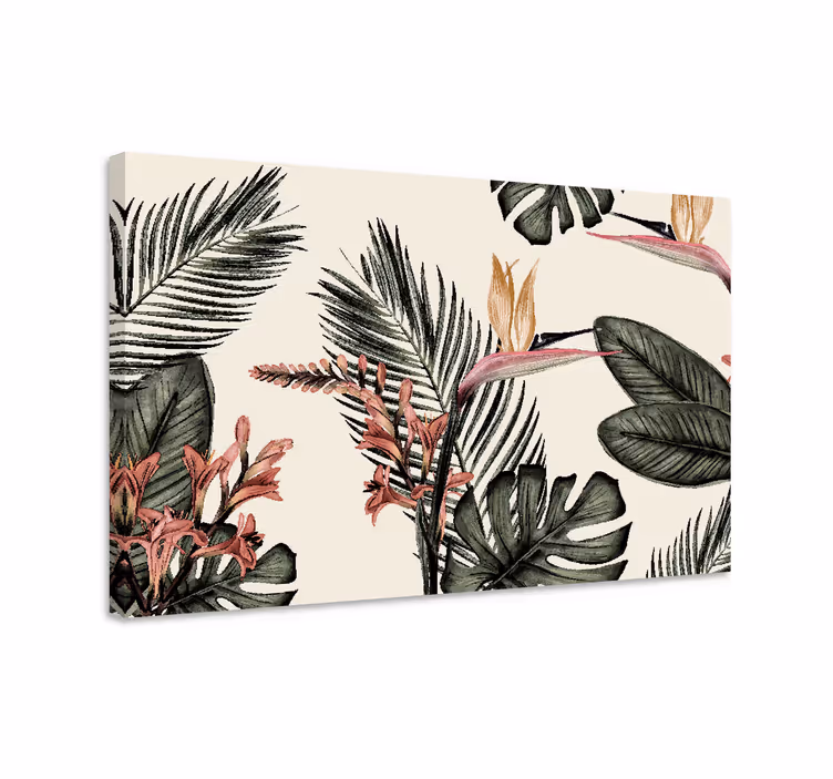 Canvas schilderij bloemen en planten tropische bloemen scene - TenStickers