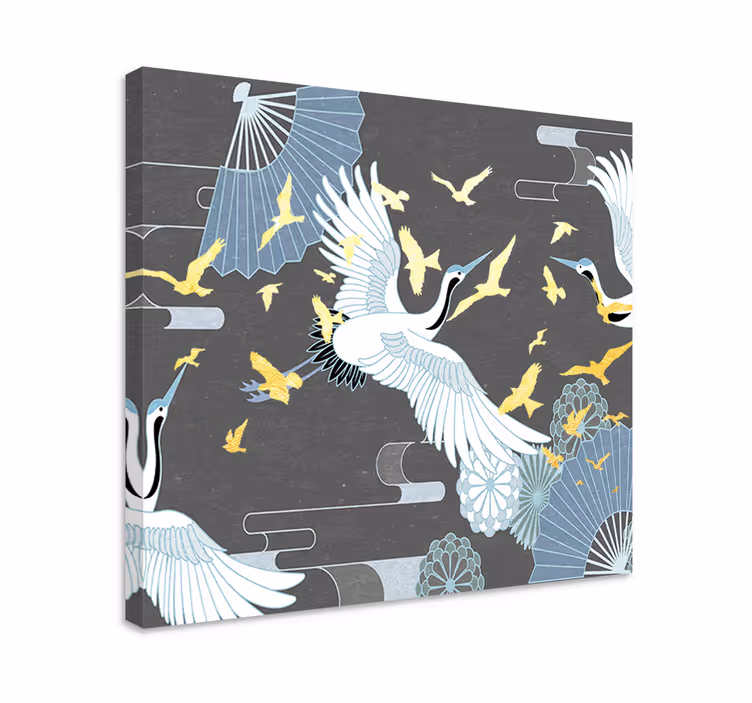 Canvas schilderij oriental elegante kraanvogelvlucht - TenStickers