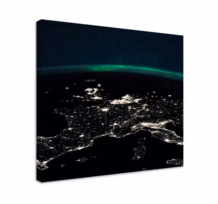 Wereldkaart canvas schilderij luchtfoto nachtzicht - TenStickers