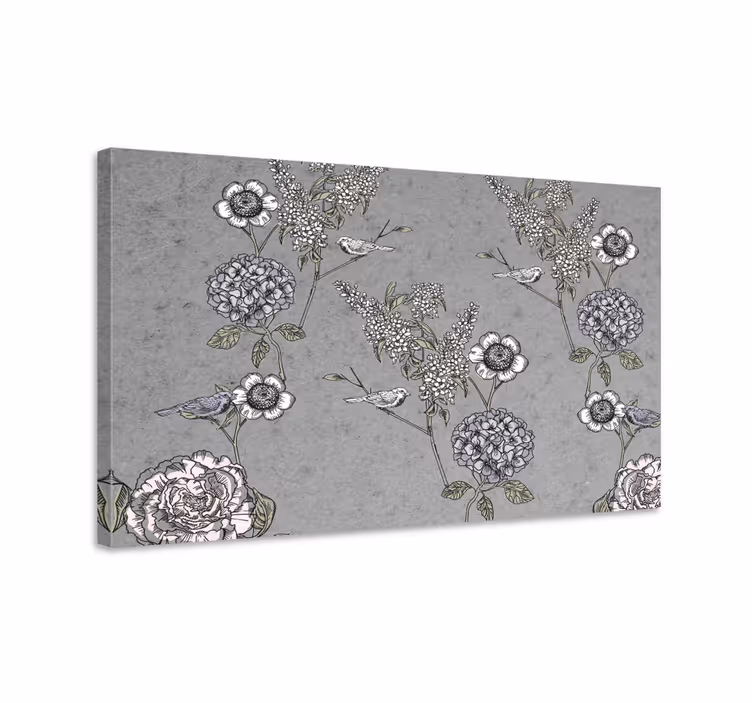 Vintage canvas schilderij Grijze vintage takjes met vogels - TenStickers