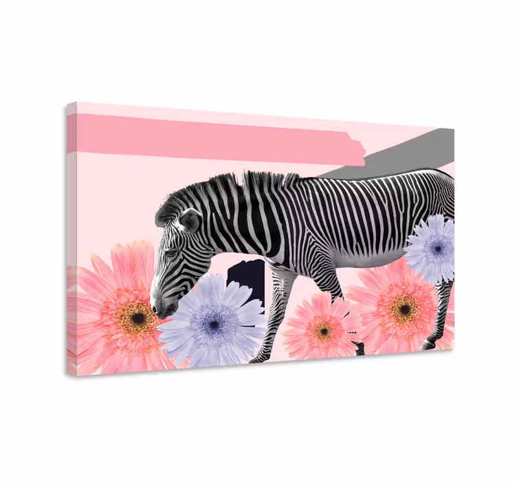 Canvas schilderij dieren zebra tussen bloemen - TenStickers
