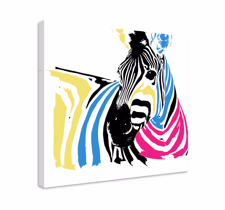 Canvas schilderij dieren zebra met levendige strepen - TenStickers