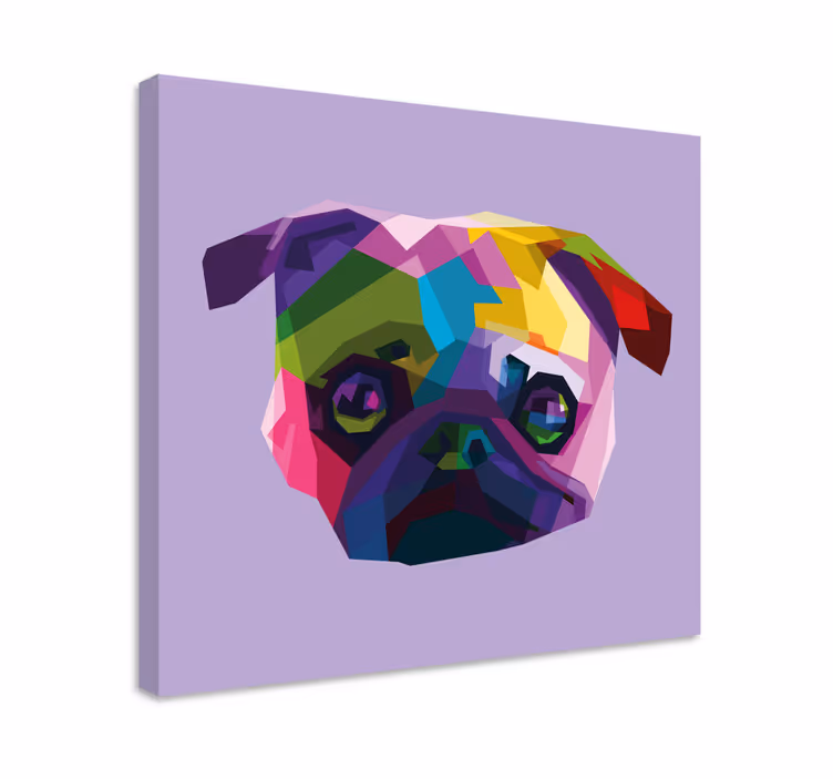 Canvas schilderij hond kleurrijk mops gezicht - TenStickers