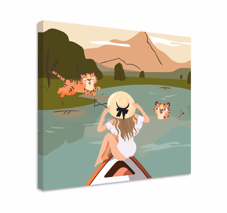 Canvas schilderij dieren tijgers te midden van de natuur - TenStickers