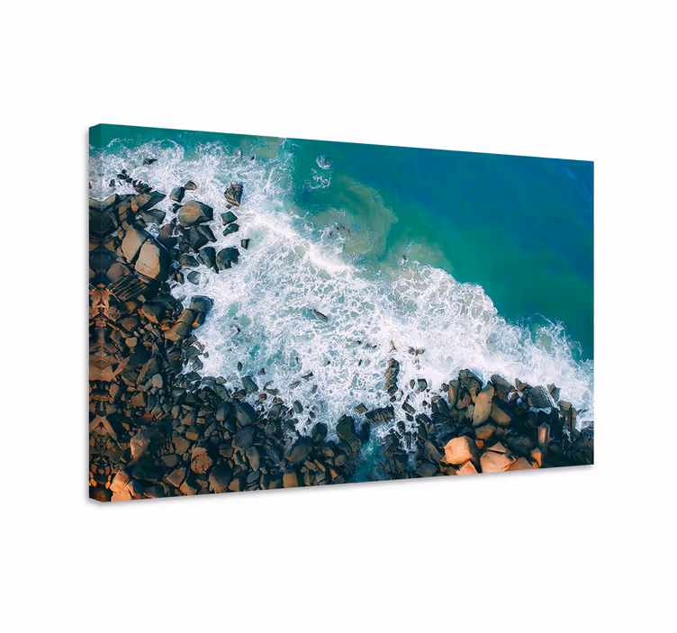 Canvas schilderij marine oceaangolven ontmoeten rotsen - TenStickers