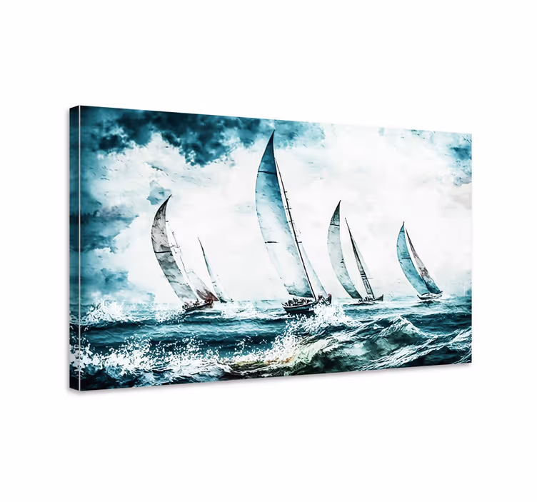 Zeilboten op zee Canvas schilderij eetkamer - TenStickers