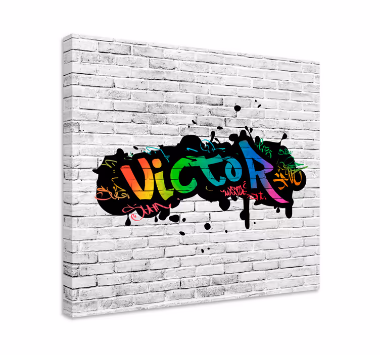 Kleurrijke graffiti naam op witte muur canvas - TenStickers