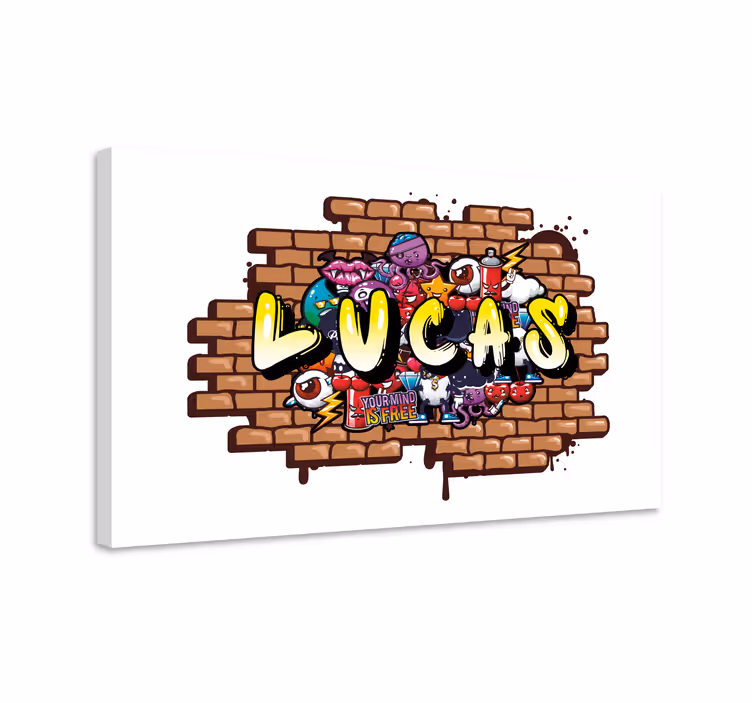 Graffiti naam op muur met wit canvas schilderij - TenStickers