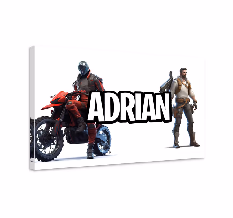 Games karakter op motor en staand naam canvas - TenStickers