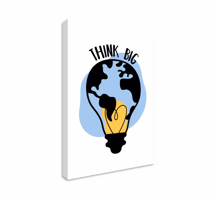 Canvas gloeilamp landkaart en 'think big' tekst - TenStickers