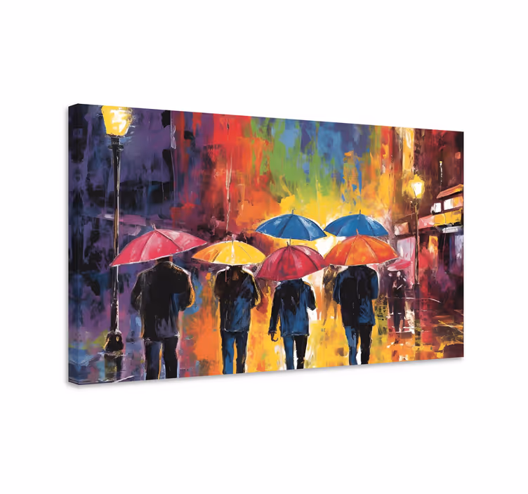 Geschilderde parasols Canvas schilderij mensen - TenStickers