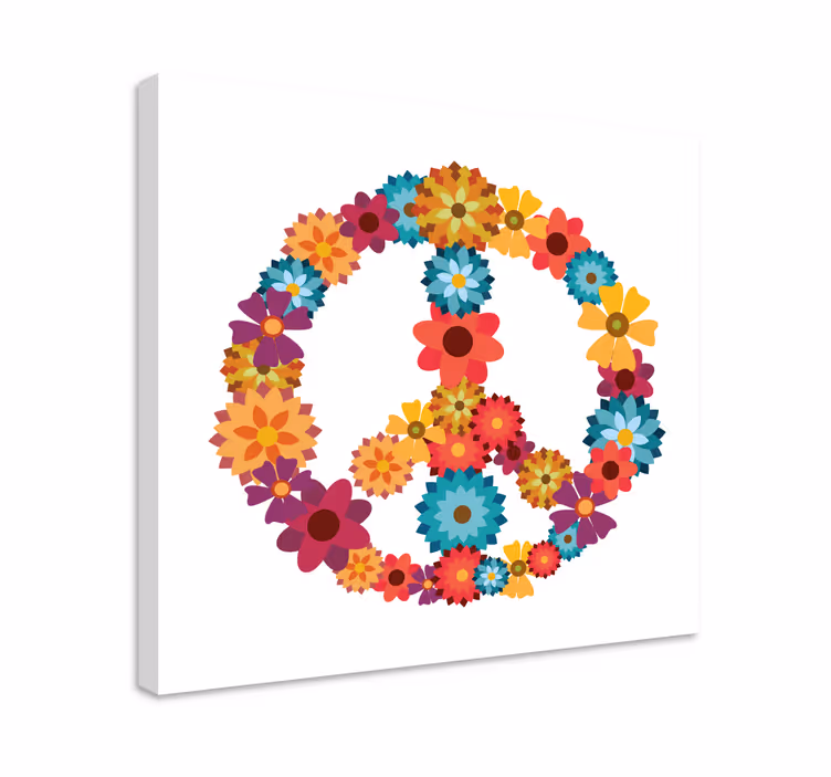 Hippie-symbool Canvas schilderij bloemen - TenStickers