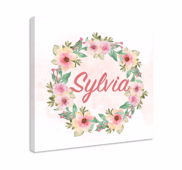 Aquarel lentebloemen met naam canvas schilderij - TenStickers