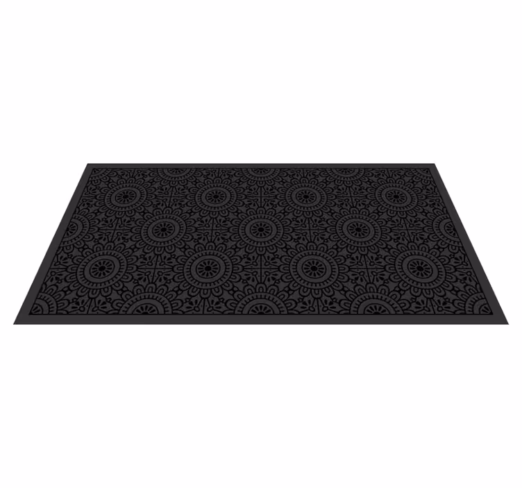 Mandala bloemen vinyl tapijt zwart - TenStickers