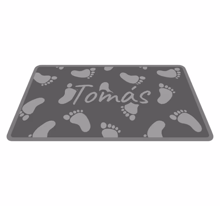 Grijs voetstappenontwerp vinyl tapijt met naam - TenStickers