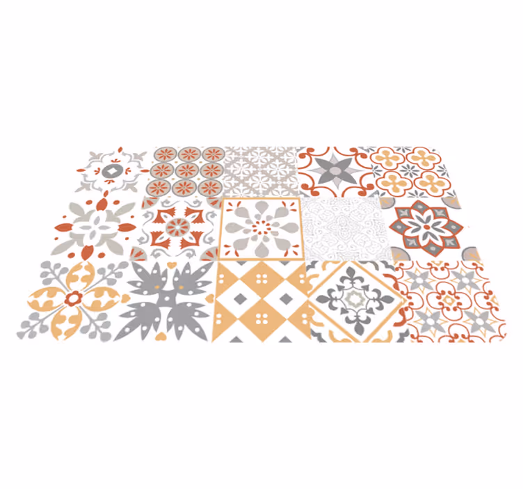 Oranje mozaïek vinyl vloerkleed keuken - TenStickers