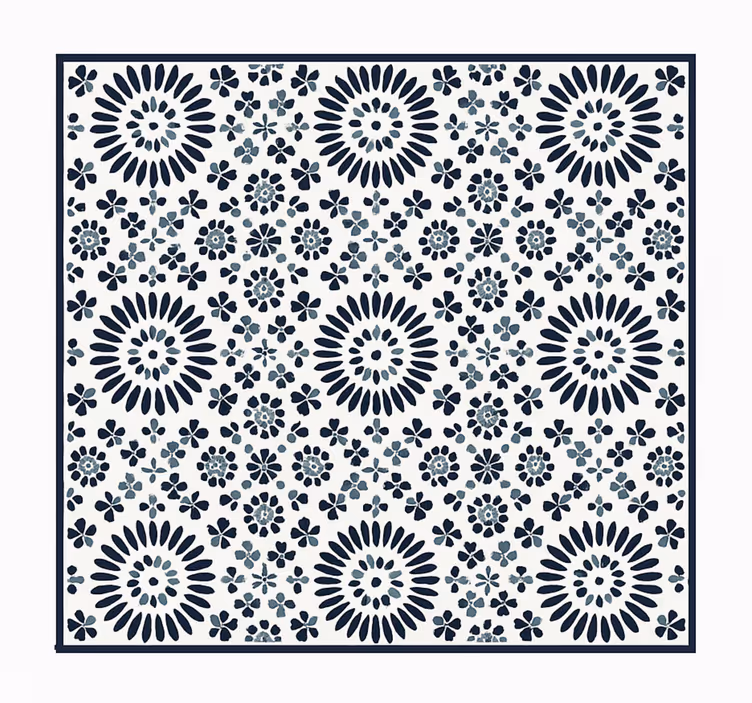 Geometrisch bloemenpatroon vinyl tapijt blauw - TenStickers