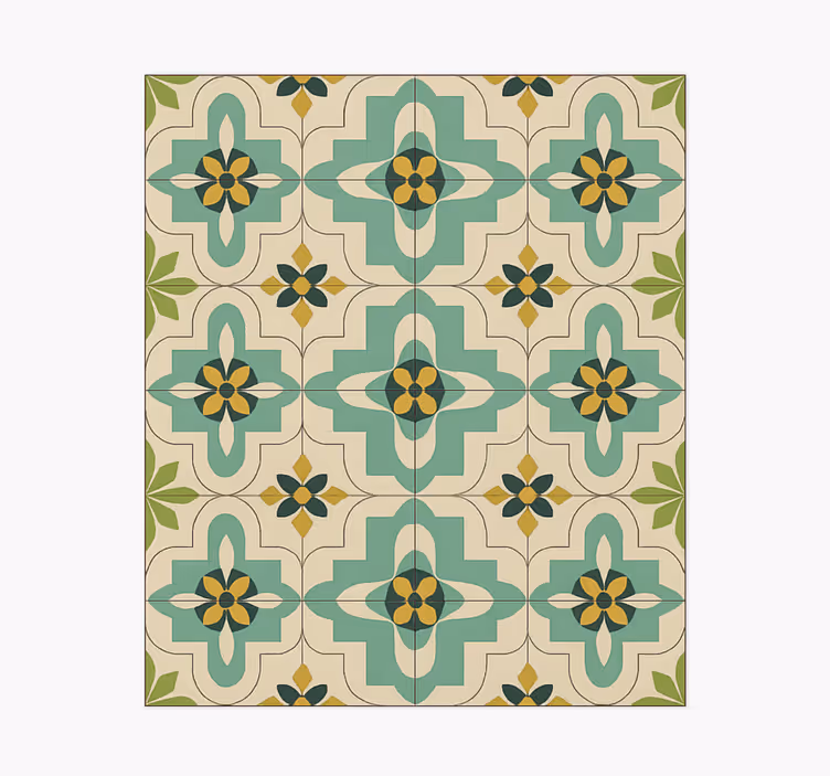 Retro bloementegels vinyl vloerkleed keuken - TenStickers