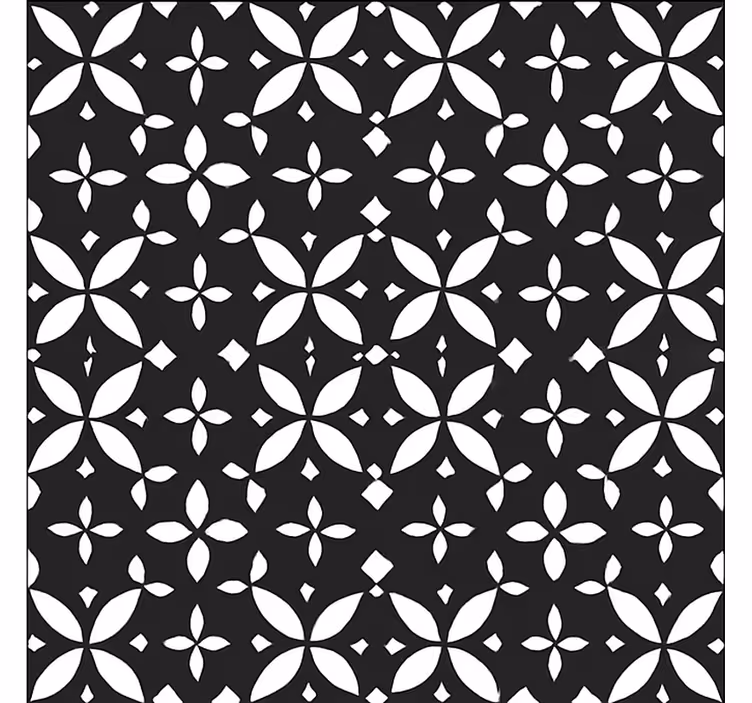 Zwarte bloemen geometrische vinyl tapijt eetkamer - TenStickers