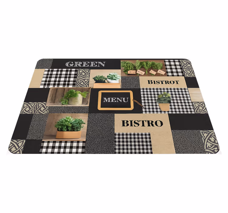 Vinyl vloerkleed keuken zwart-wit bistro - TenStickers