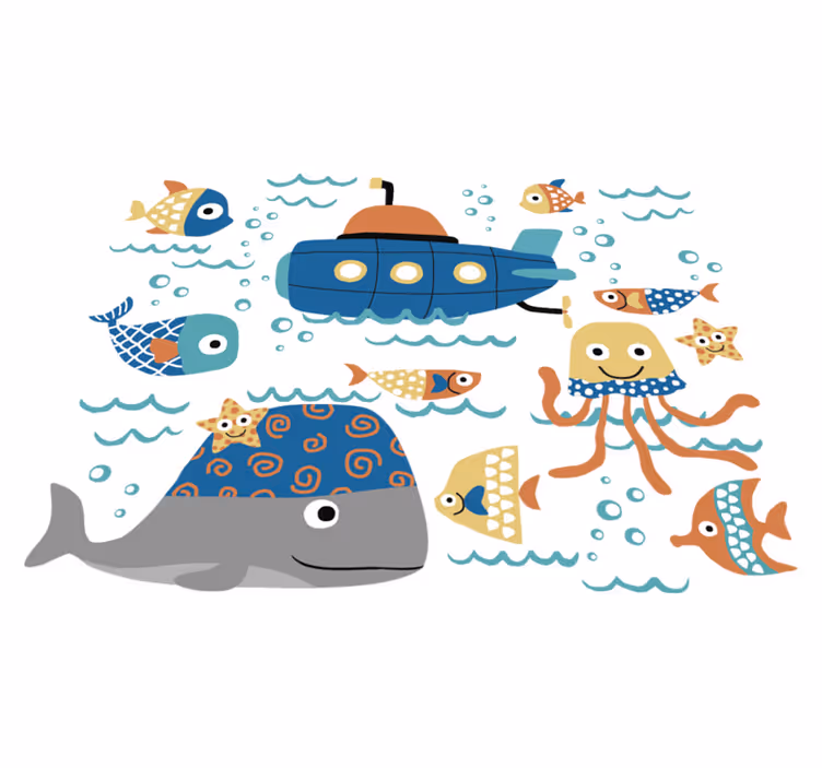 Dieren vinyl tapijt blauwe maritieme motieven - TenStickers