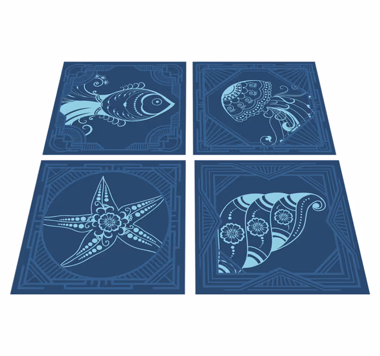 Dieren vinyl tapijt blauwe ornamenttegels - TenStickers