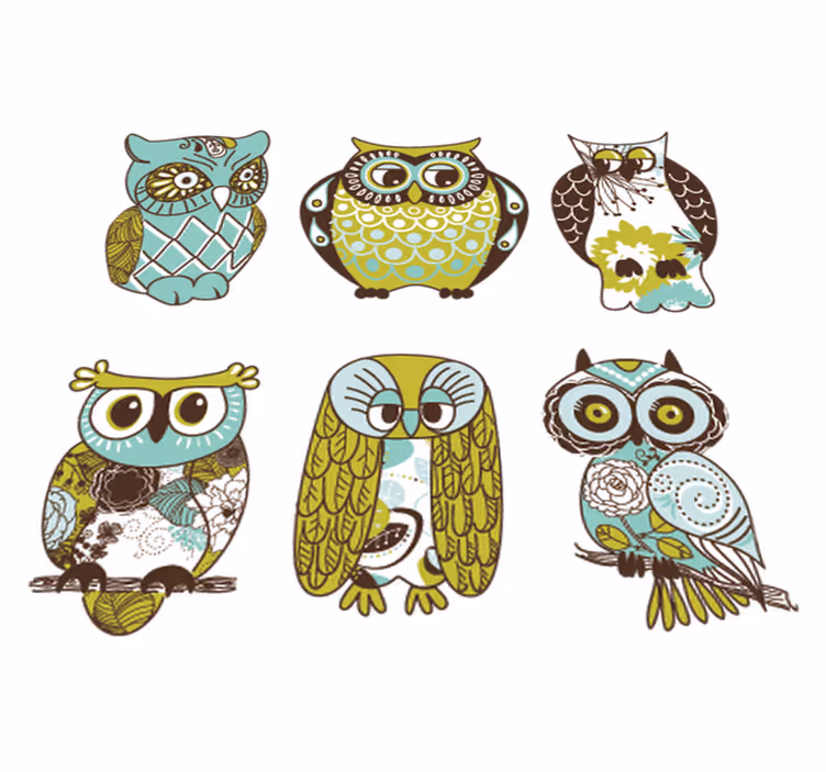 Dieren vinyl tapijt zes uilen - TenStickers