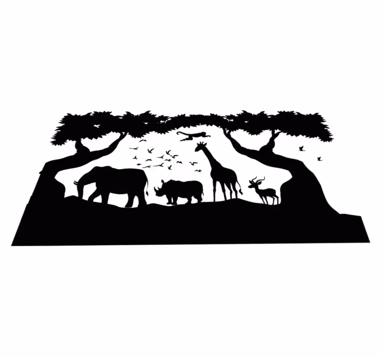 Dieren vinyl tapijt zwart-witte savannah - TenStickers
