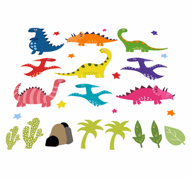 Dieren vinyl tapijt nordic dinosaurus kleurrijke set - TenStickers