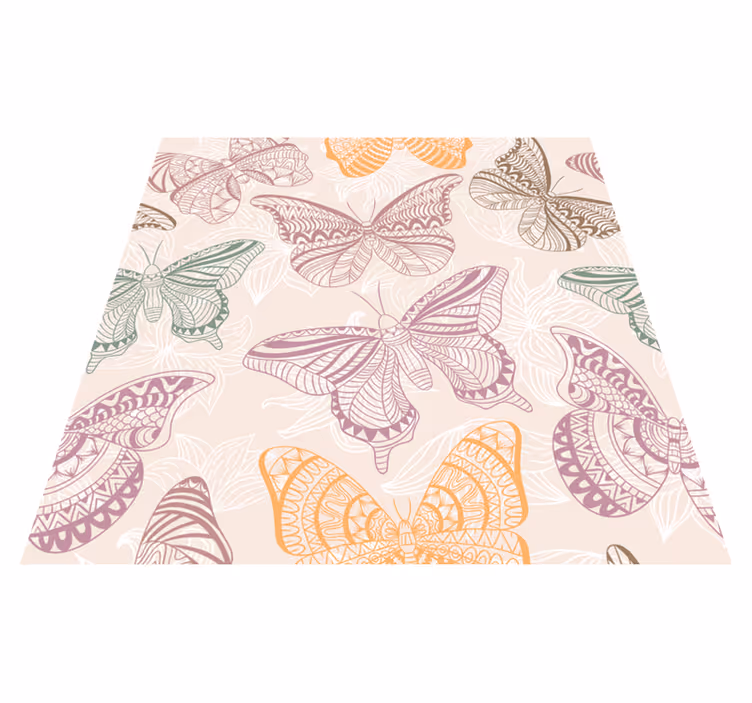 Dieren vinyl tapijt met gekleurde ornamentale vlinders - TenStickers