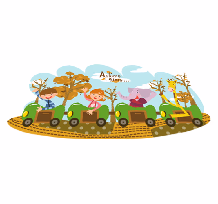 Dieren vinyl tapijt train in de herfst - TenStickers