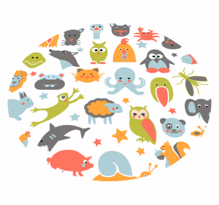 Dieren vinyl tapijt dieren in een cirkel - TenStickers