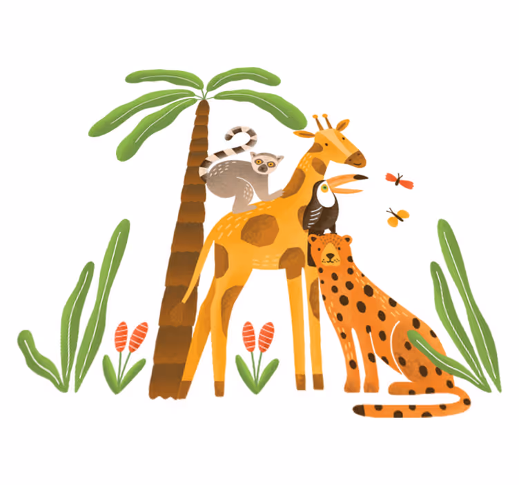 Dieren vinyl tapijt met spelende jungle dieren - TenStickers
