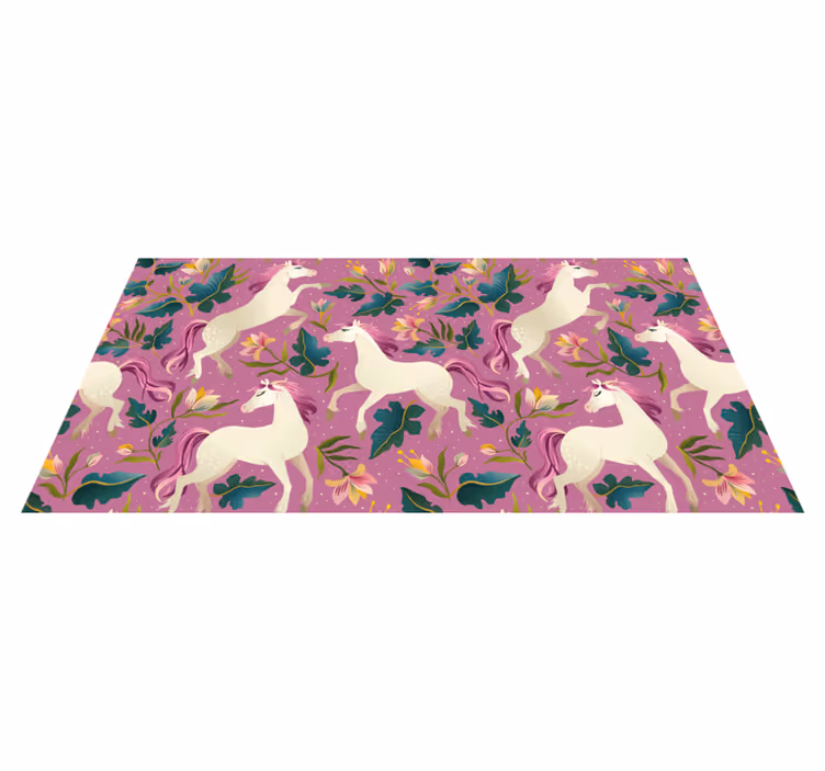 Dieren vinyl tapijt roze bloemenpaard ontwerp - TenStickers