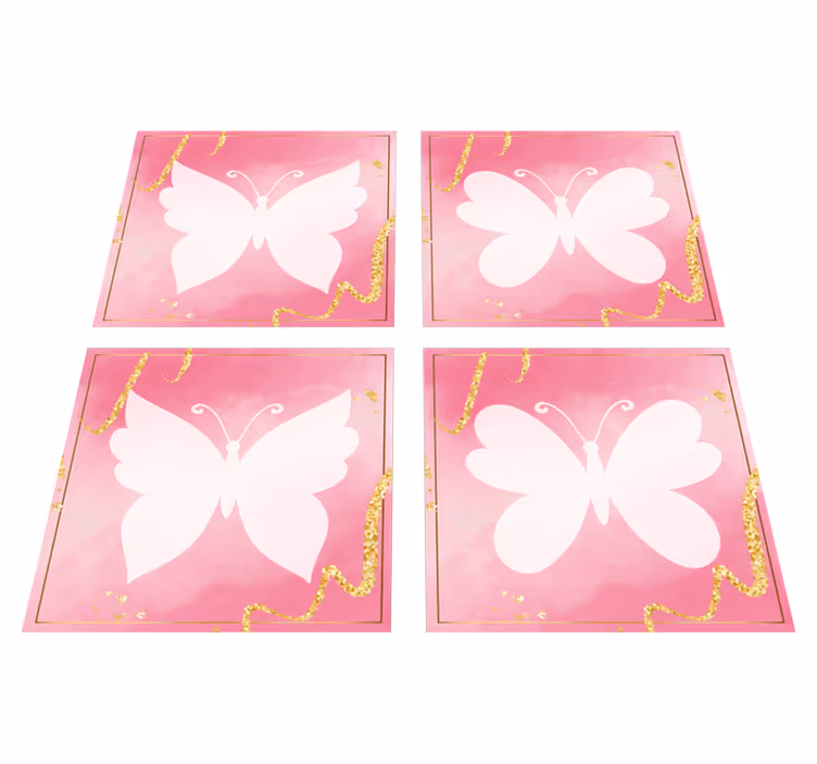 Dieren vinyl tapijt roze vlinders tegels - TenStickers