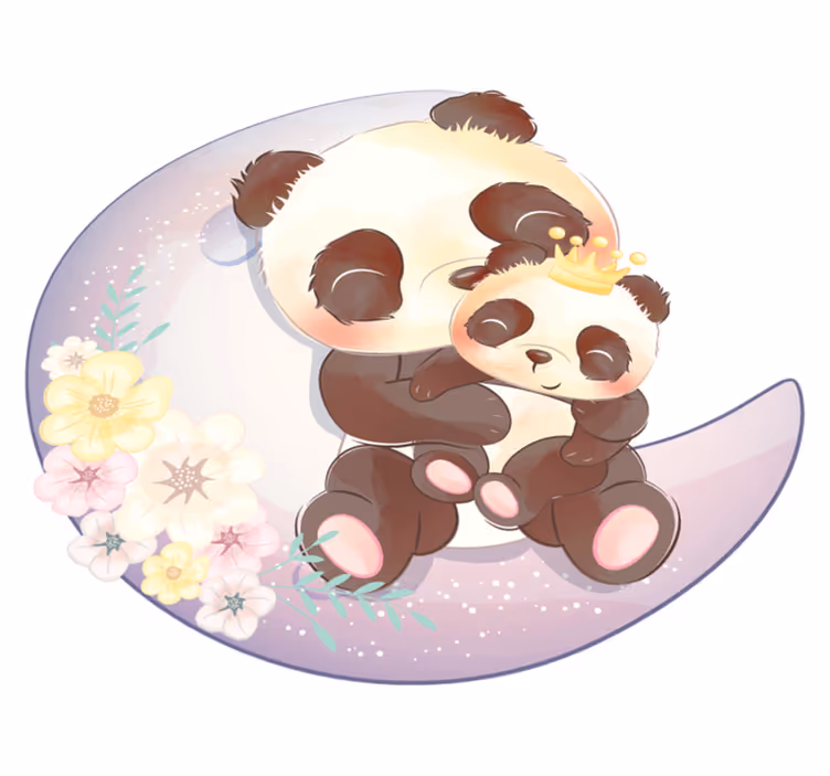 Dieren vinyl tapijt twee panda's op de maan - TenStickers