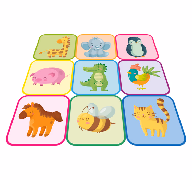 Dieren vinyl tapijt kleurrijke tegels - TenStickers
