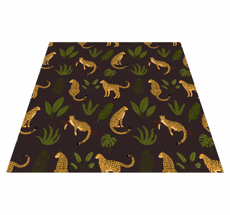 Dieren vinyl tapijt donker botanisch en wilde luipaardpatroon - TenStickers