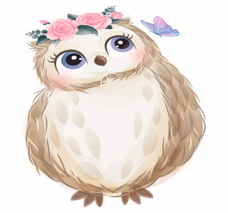 Dieren vinyl tapijt babyuil en bloemen - TenStickers