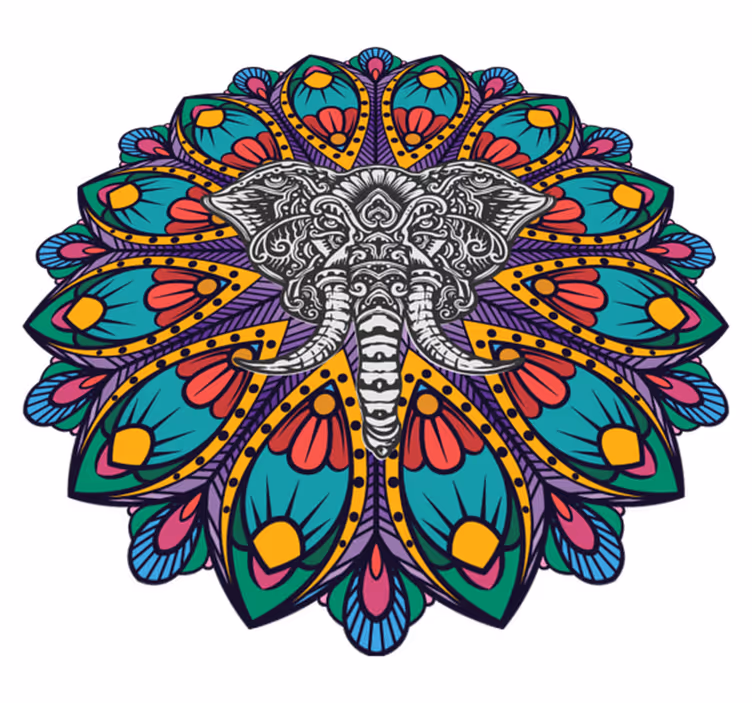 Dieren vinyl tapijt kleurrijke olifanten mandala - TenStickers