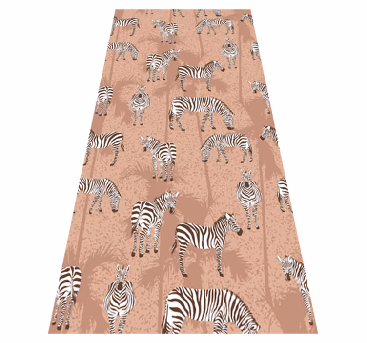 Dieren vinyl tapijt zebra en palmen bruin - TenStickers