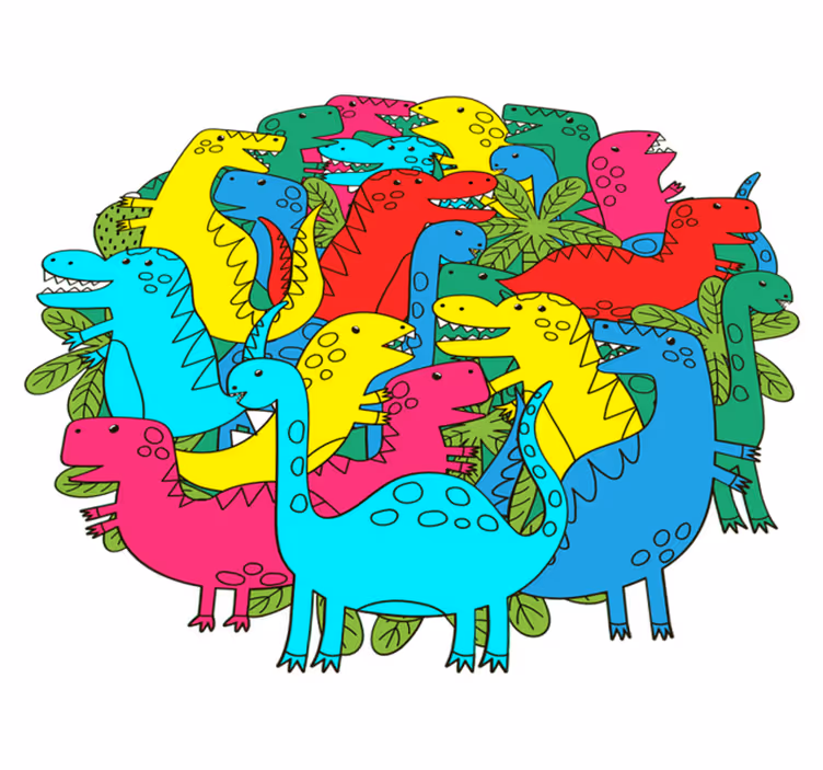 Dieren vinyl tapijt ronde kleurrijke dinosaurus voor kinderen - TenStickers
