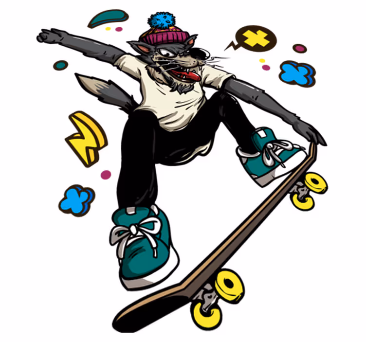 Dieren vinyl tapijt wolve op skates - TenStickers