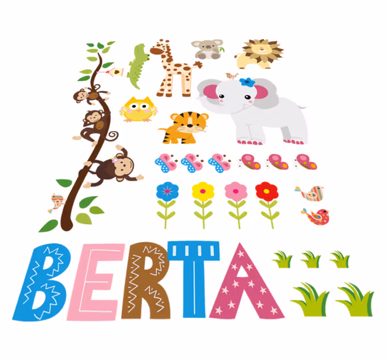 Dieren vinyl tapijt jungleboom met naam - TenStickers